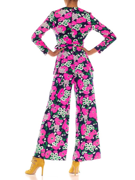 1960S Hot Pink, White  Navy Nylon Flower Power Mo… - image 8