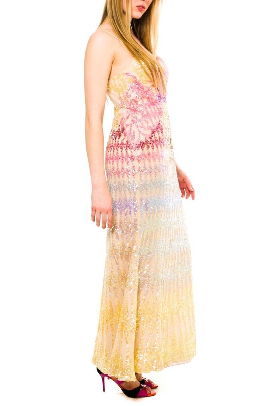 1970S Rainbow Sequined Silk Chiffon Tie-Dye Look G