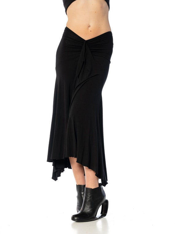1990S Donna Karan Black Rayon Ruffled Draped Skirt - image 5
