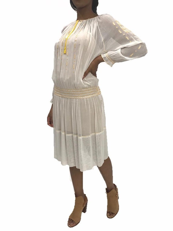 1920S Sheer Cotton Boho Folk Dress With Yellow Ha… - image 5
