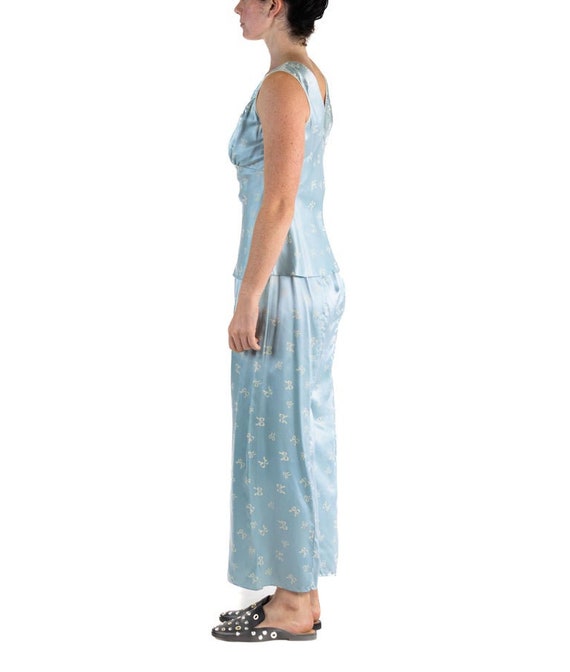 1940S Powdered Blue Rayon Satin Bow Print Pajamas - image 2