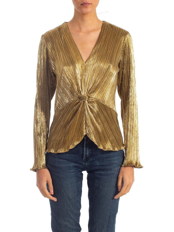 1980S Gold Metallic Poly Blend Blouse