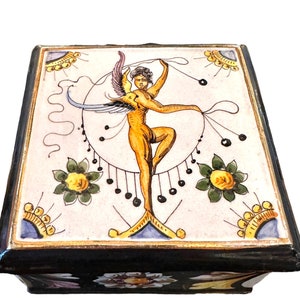 Morphew Abode 1950S White Italian Cermanic Handpainted Angel With Flowers Box Matching Saucers image 7