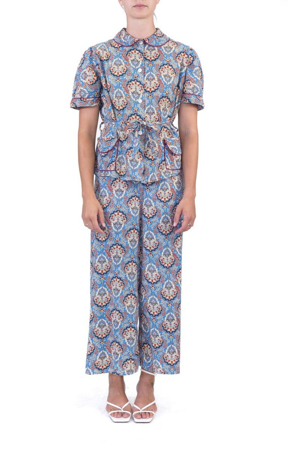 1940S Blue Cold Rayon Paisley Pajamas - image 10