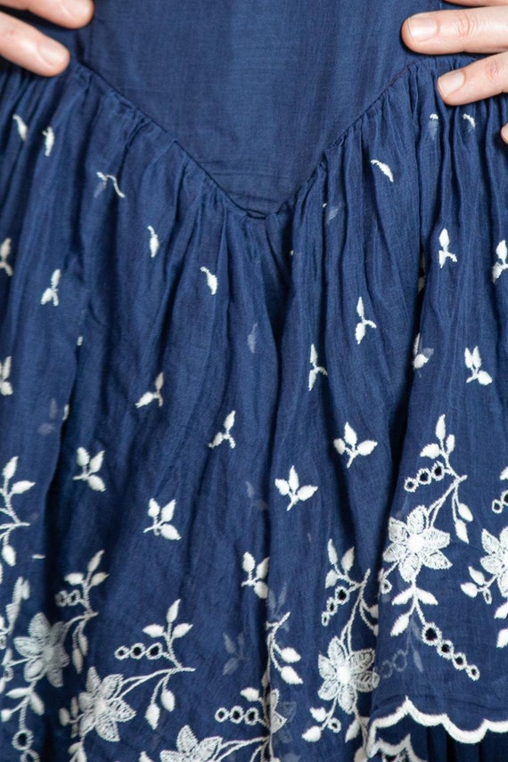1940S Nave Blue & White Cotton Voile Embroidered … - image 9