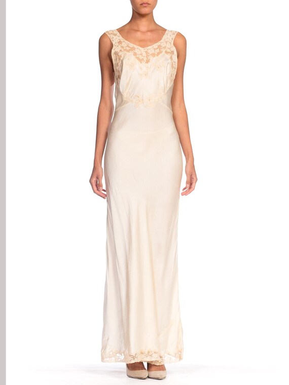 1930S Bias Cut Silk + Lace Negligee Slip Dress