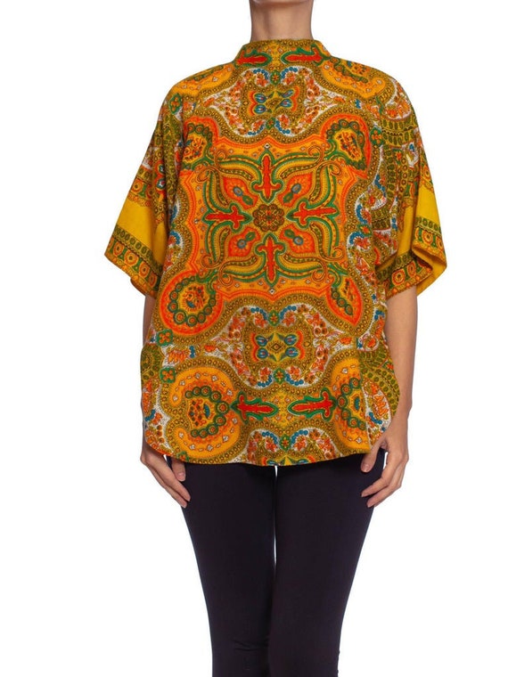1960S Orange Paisley Acrylic Oversized Pullover To