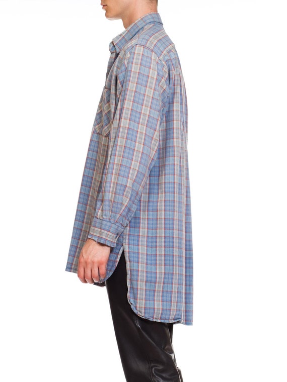 1950S Blue Plaid Cotton Men's Tunic Shirt - image 3