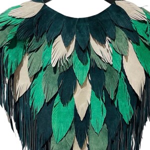MORPHEW COLLECTION St.Patricks Suede Fringe Feather Leather Cape image 4