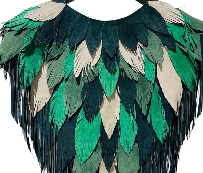 MORPHEW COLLECTION St.Patricks Suede Fringe Feather Leather Cape image 4