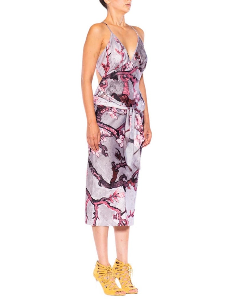 Morphew Collection Gray, Black Pink Silk Sagittarius One Scarf Dress Made From A Vintage image 10