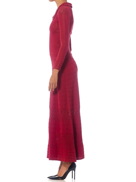 1930S Cranberry Red Rare Rayon Blend Knit Maxi Dr… - image 7