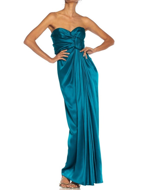 1980S Yves Saint Laurent Teal Haute Couture Silk … - image 1