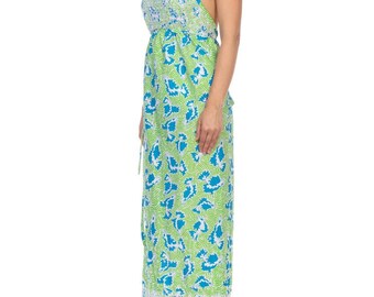 1970S Lilly Pulitzer Green Blue Poly/cotton Wrap Halter Back Dress - Etsy
