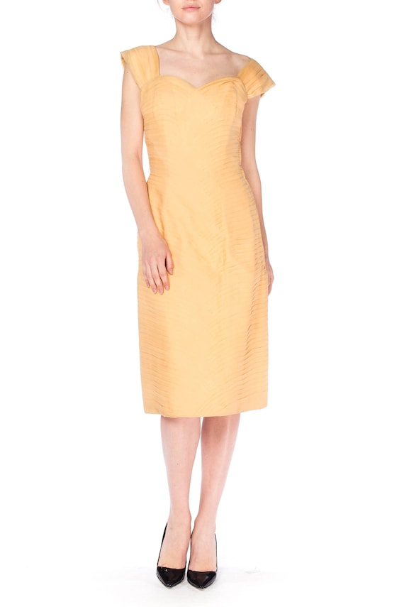 1950S HENRY ASH Buttercream Yellow Pleated Silk Mousseline Structured  Cocktail Dress - Etsy Israel