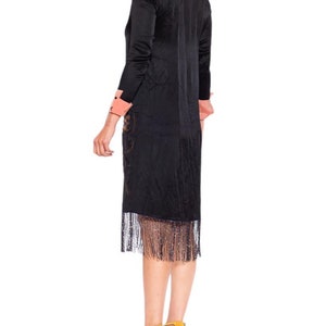 1920S Morphew Collection Black Pink Silk Faille Embroidered Dress With Beaded Fringe image 8