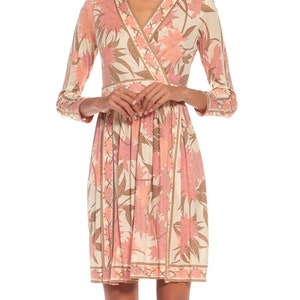 1970S Emilio Pucci Cream, Brown Pink Floral Silk Rayon Blend Signed Dress image 3