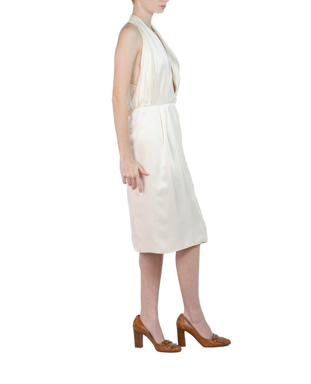 2000s Cream Silk Charmeuse Chiffon Cocktail Dress