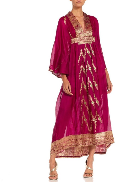 Morphew Collection Fuchsia  Gold Silk Kaftan Made… - image 6