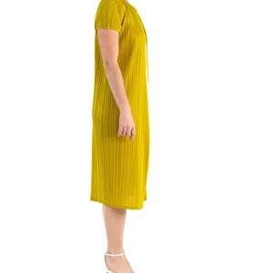 1990S Pleats Please Issey Miyake Mustard Yellow Polyester Wrap Dress image 6