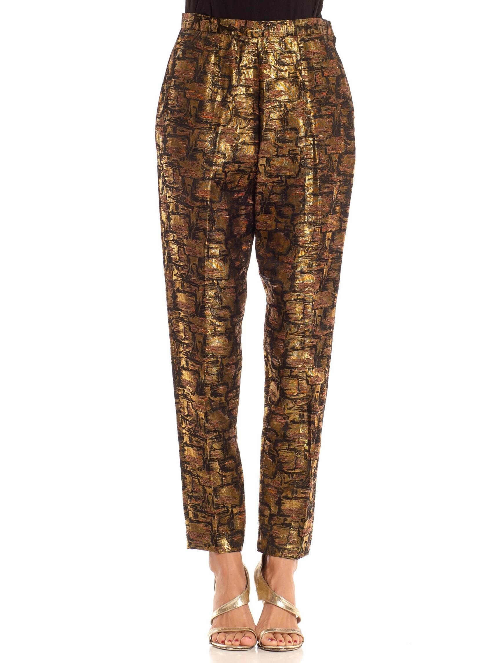 1950S Black Gold Lamé Jacquard Pants - Etsy