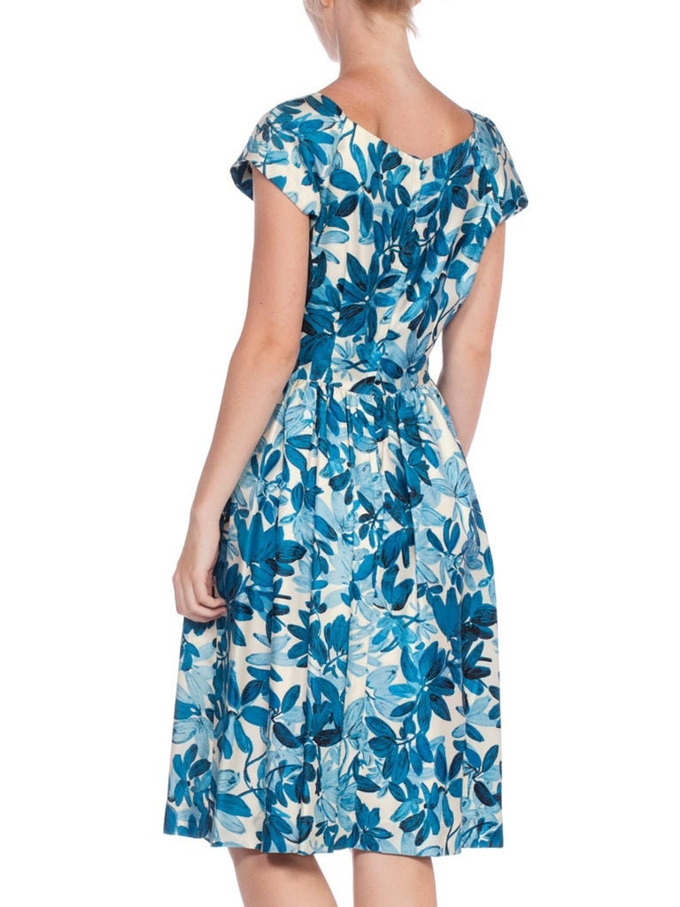 CD 25 Boat Neck Long Skirt Blue White Cotton