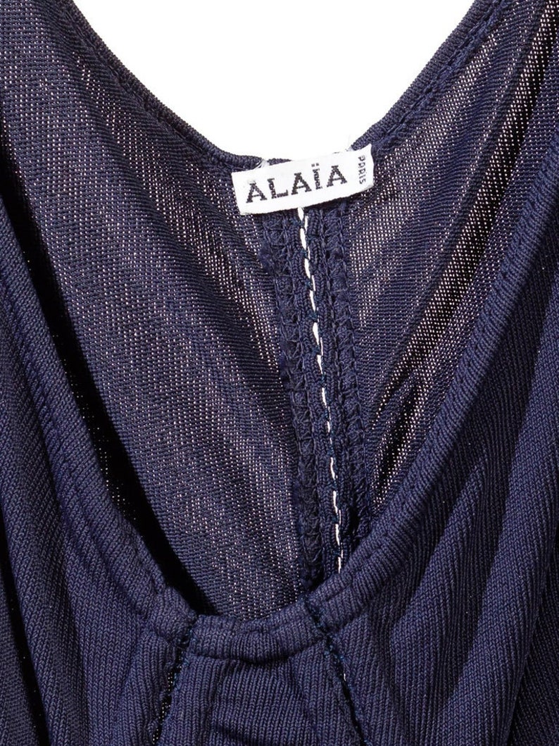 1980S ALAIA Navy Rayon Knit Top image 8