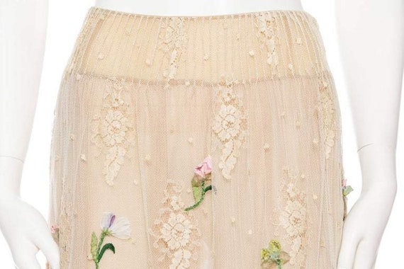 2000S VALENTINO Ecru Silk & Lace Skirt With Hand … - image 6