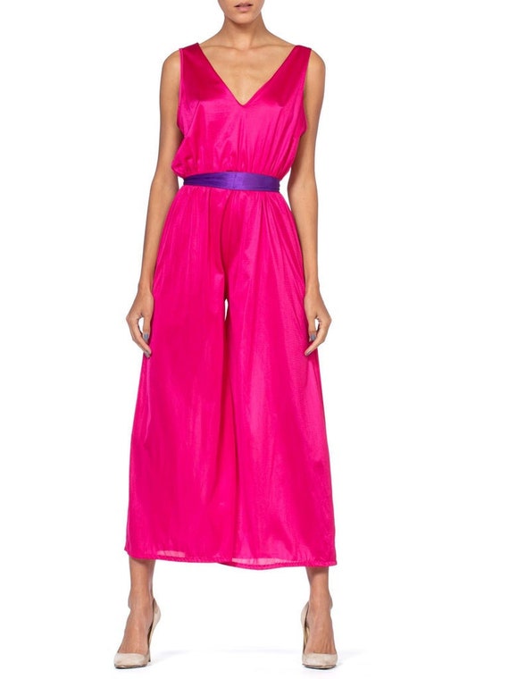 1970'S Hot Pink Polyester Jersey Slinky Disco Jump