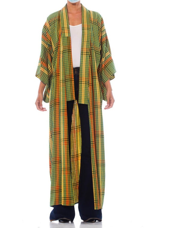 1940S Mid Century Japanese Woven Plaid Kimono
