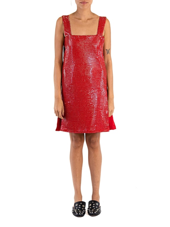 1960S Red Rare Metal Mesh Mod Dress