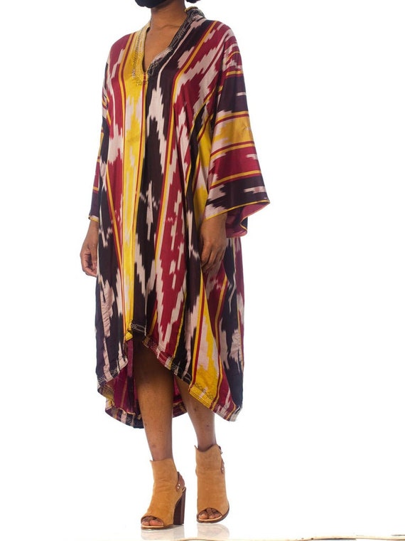 Burgundy Ikat Gold Long Sleeve Kaftan