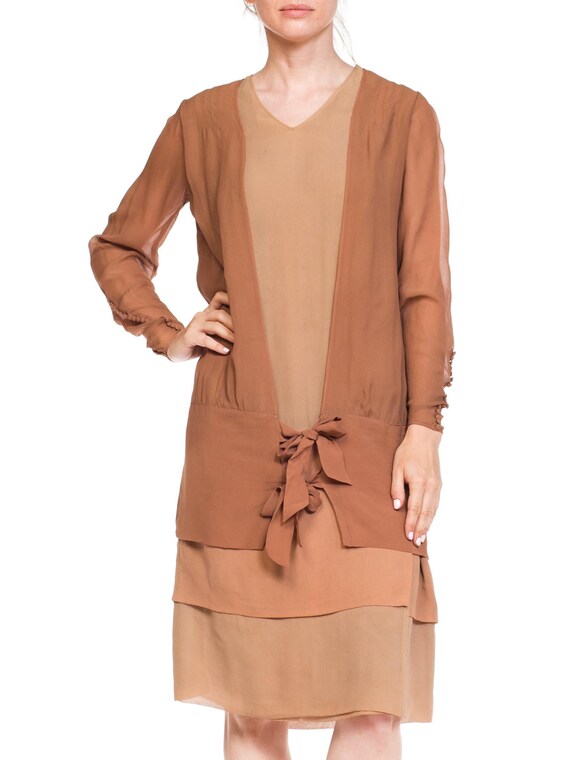 1920S Blush Pink & Nude Silk Chiffon Layered Tie … - image 2