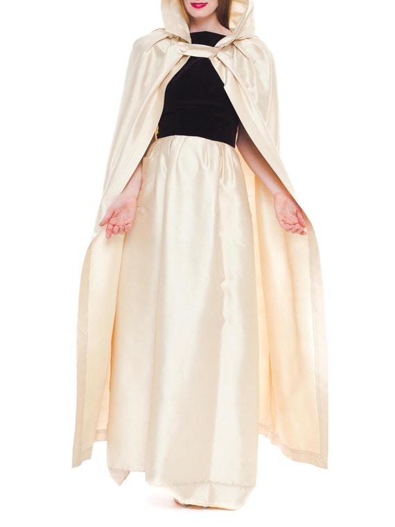 1950S Nina Ricci Ivory Silk  Brown Velvet Gown Wi… - image 1