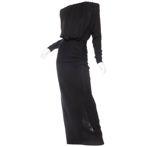 James Galanos Black Wool Jersey Powerful Shoulder