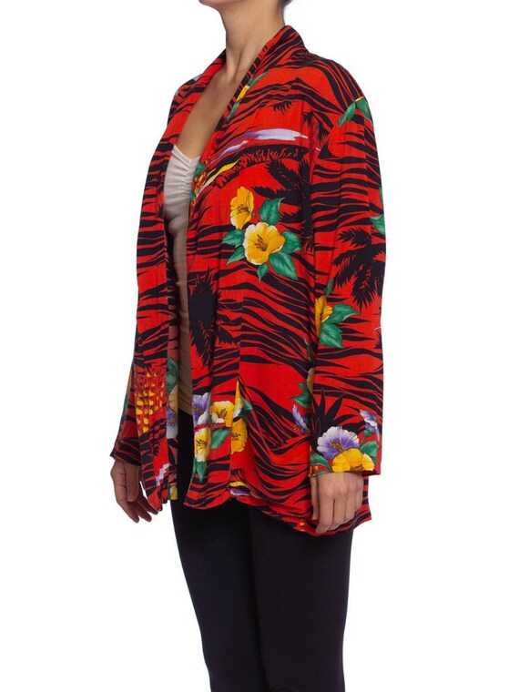 1970S Red Rayon Tropical Print Oversized Jacket - image 6