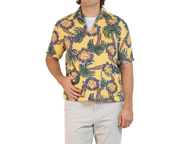 1950S Yellow Cotton Terry Cloth Men's Tropical Sh… - image 2