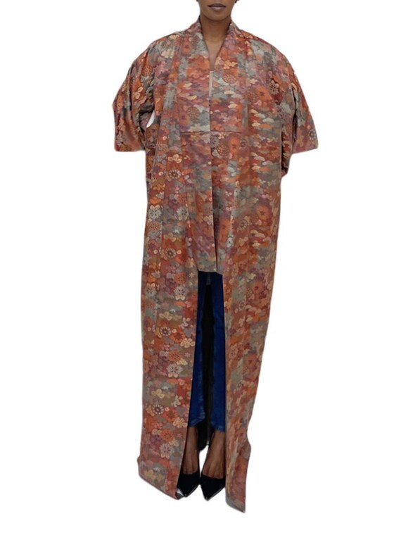 1950S Jewel-Tone Silk Jacquard Short Floral Kimono - image 10