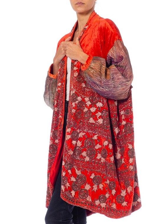 1920S Red Silk Velvet Beaded Opera Coat From Paris - image 7