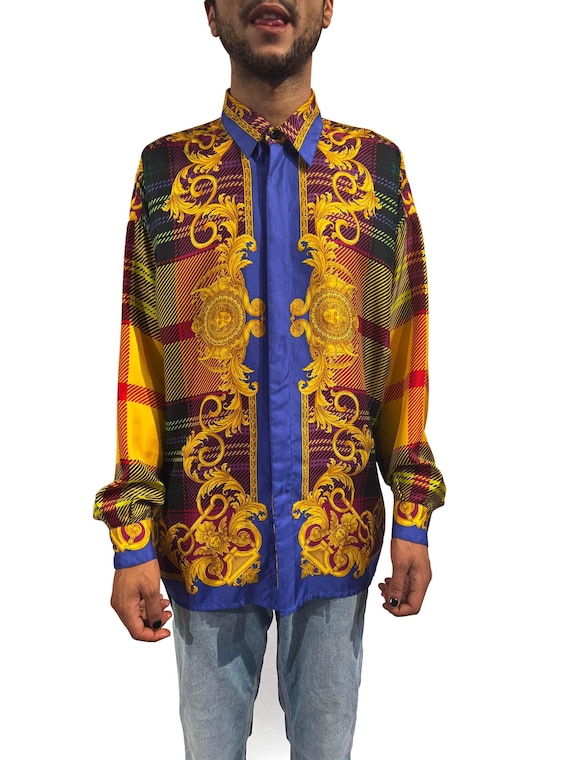 Década de 1990 Versace Camisa de a cuadros - Etsy