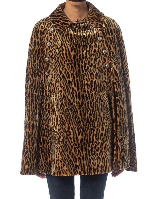 1960S Leopard Rayon Blend Faux Fur Velvet Cape