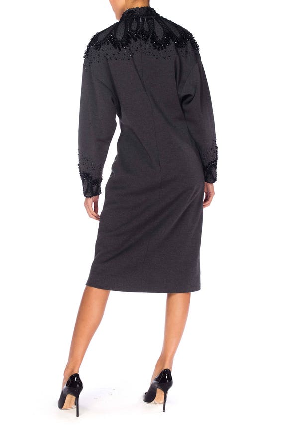 1980S Dark Grey Wool Knit Turtleneck  Dress With … - image 5