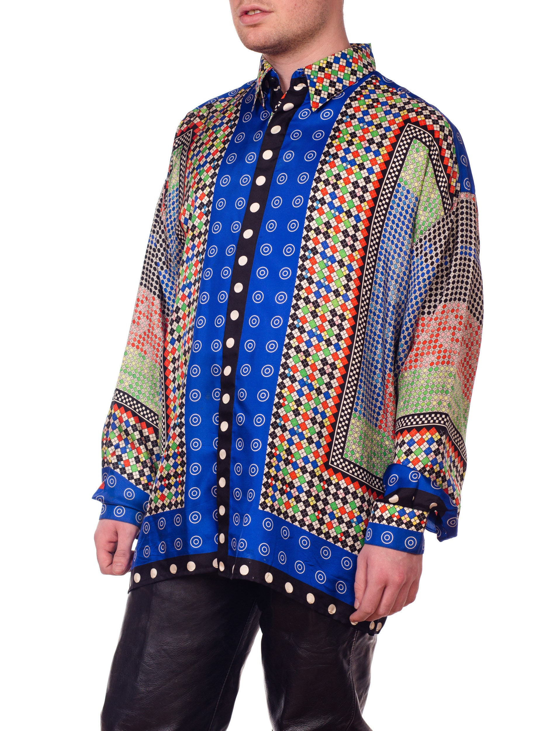 1990S GIANNI VERSACE Multicolor Geometric Silk Men's Shirt - Etsy
