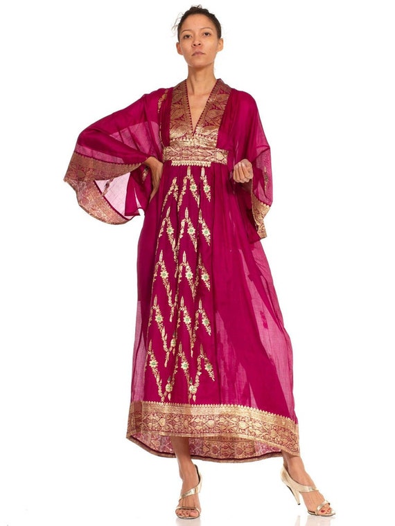 Morphew Collection Fuchsia  Gold Silk Kaftan Made… - image 9