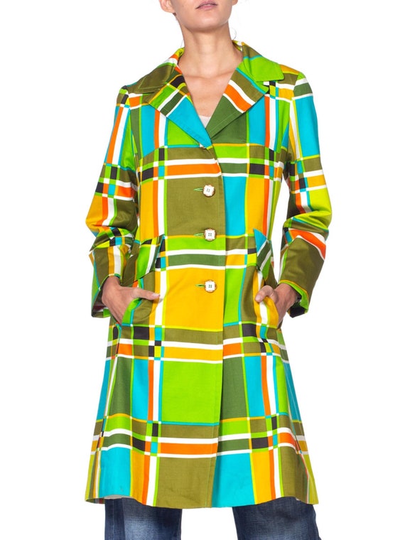 1960'S Lime Green & Orange Cotton Mod Geometric Pl