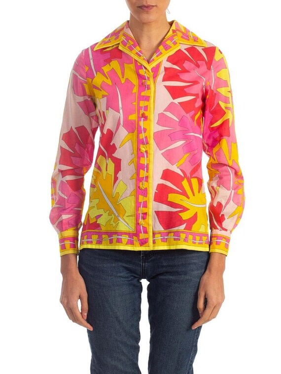 1960'S EMILIO PUCCI Hot Pink & Yellow Cotton Voile