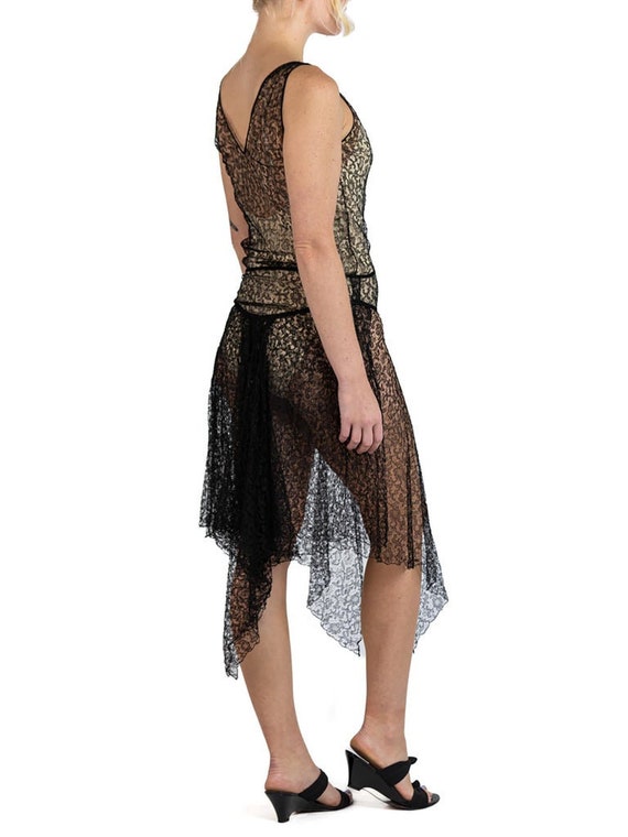 1920S Black Sheer Silk Lace Flapper Era Dress - image 5