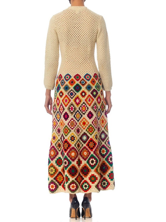 1970S Rainbow Hand Knit  Wool Crochet Maxi Dress - image 3