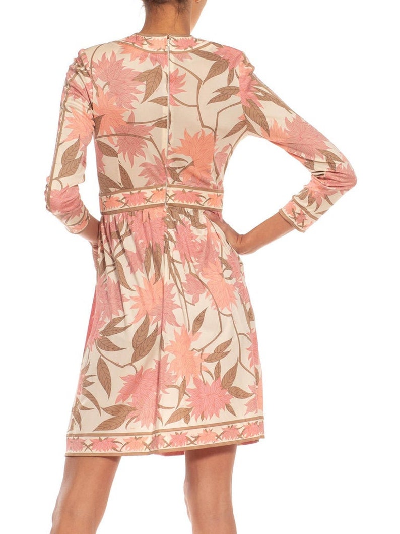 1970S Emilio Pucci Cream, Brown Pink Floral Silk Rayon Blend Signed Dress image 6