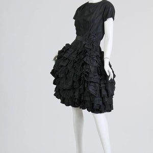 1950S PAULA WHITNEY Black Haute Couture Silk Taffeta Amazing Ruffled Poof Ball Skirt Cocktail Dress image 5